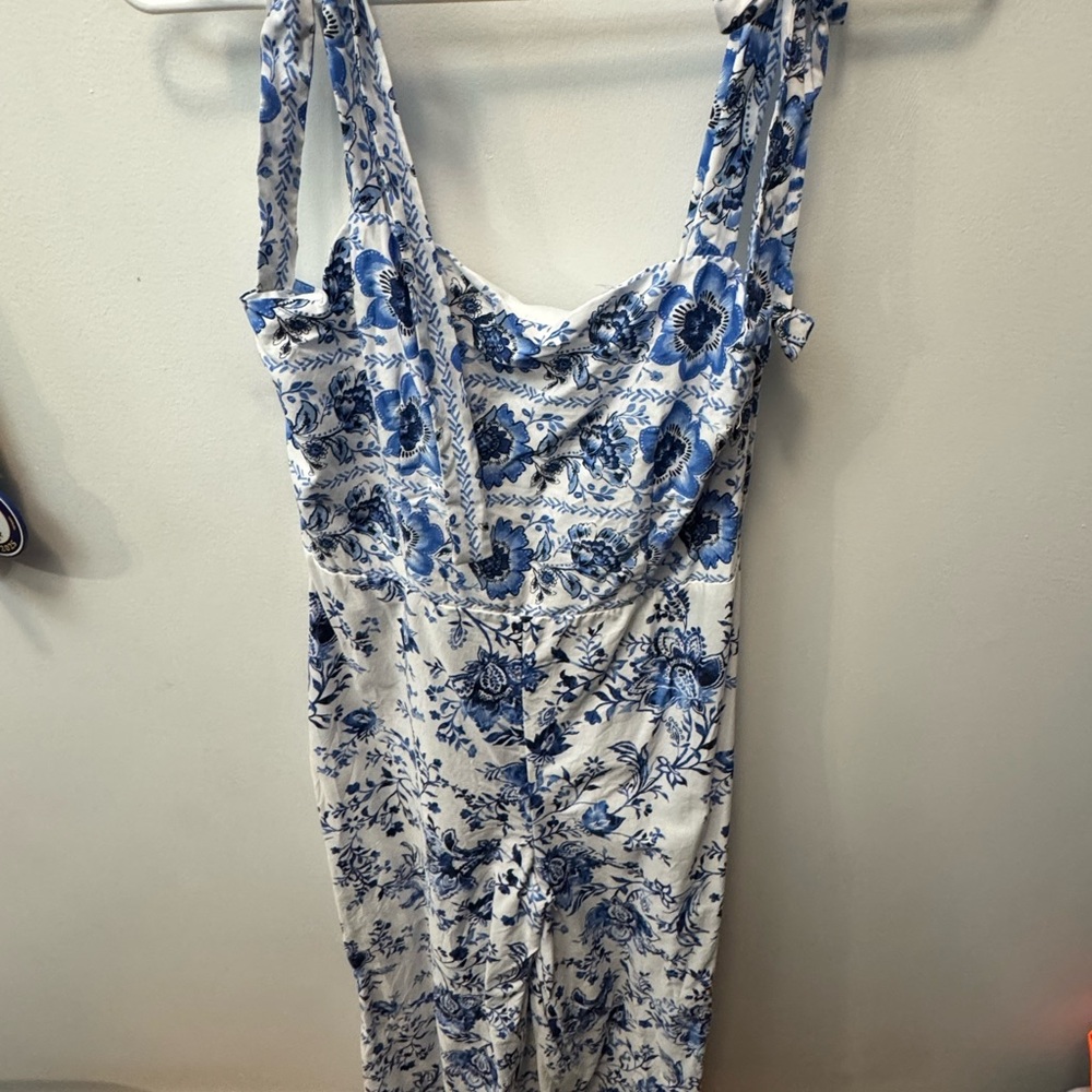 Francesca's Blue and White Floral Jumpsuit